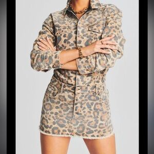 SER.O.YA Cheetah Matching Denim Jacket and Mini Skirt Size Medium